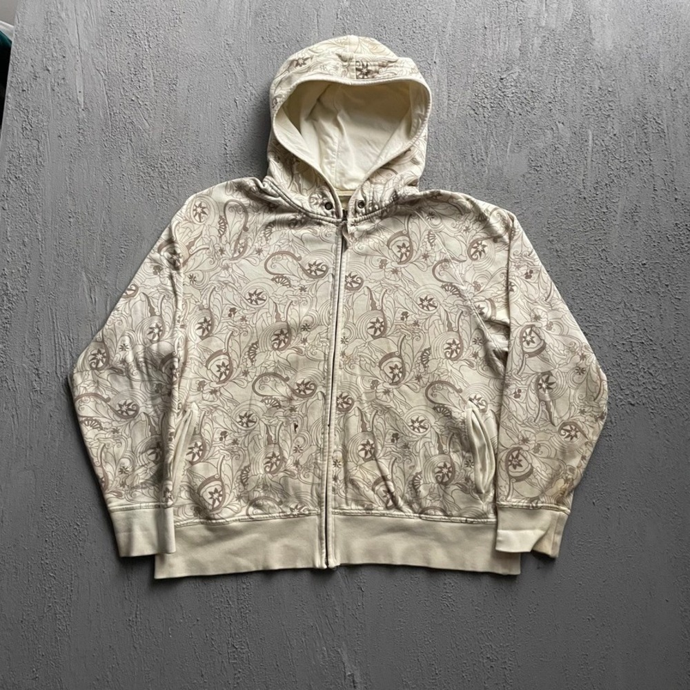 Vintage Paisley Floral Zip Up Hoodie Mens XL Cream 2000s Old Navy